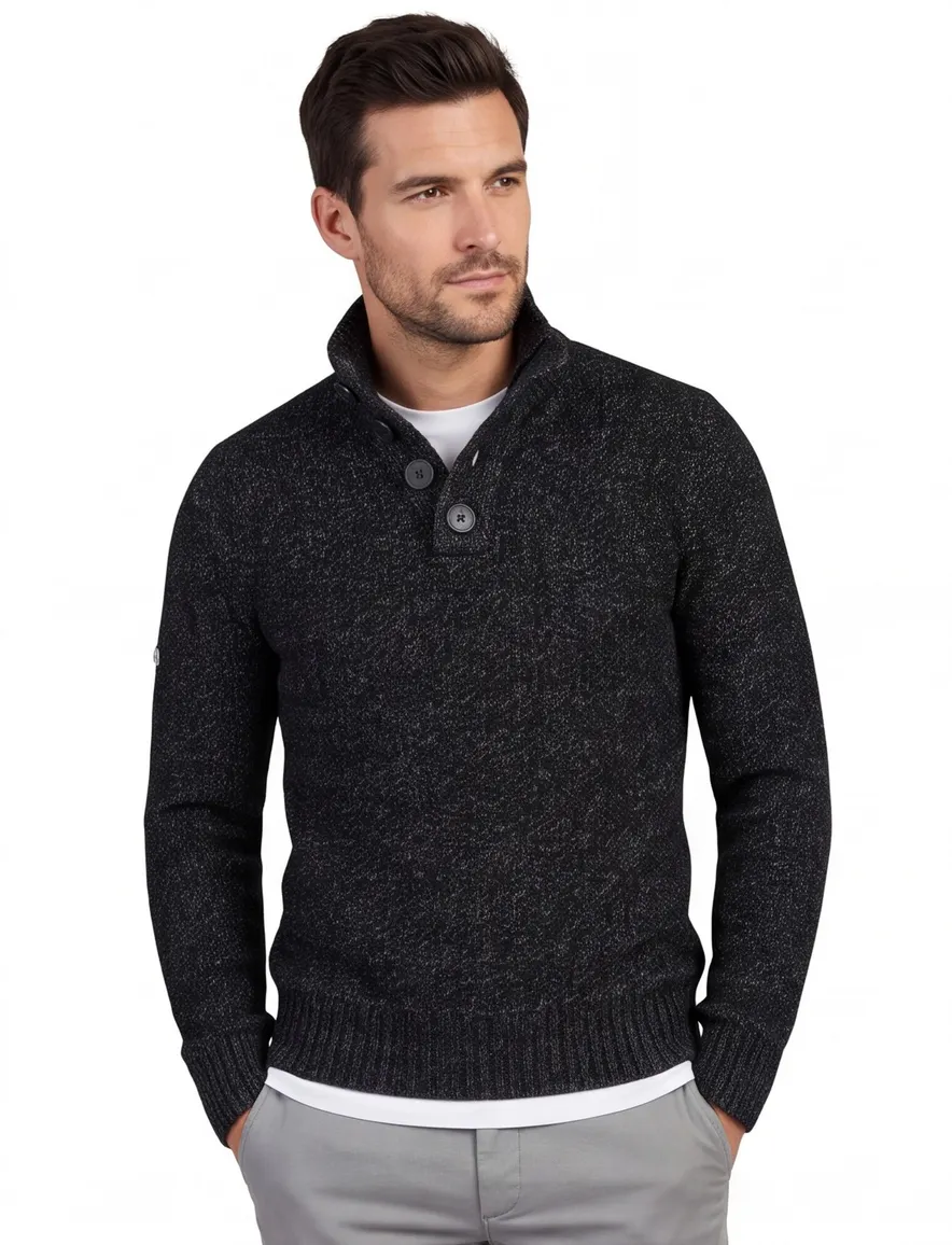 Superdry trui zwart opstaande hals en knopen