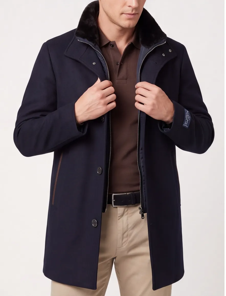 Paul & Shark winterjas donkerblauw zakken rits + knopen