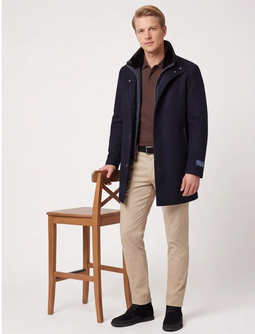 Paul & Shark winterjas donkerblauw zakken rits + knopen