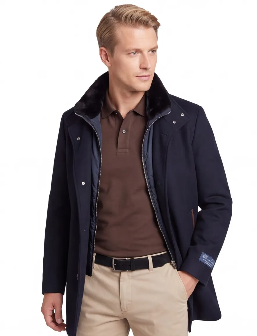 Paul & Shark winterjas donkerblauw zakken rits + knopen