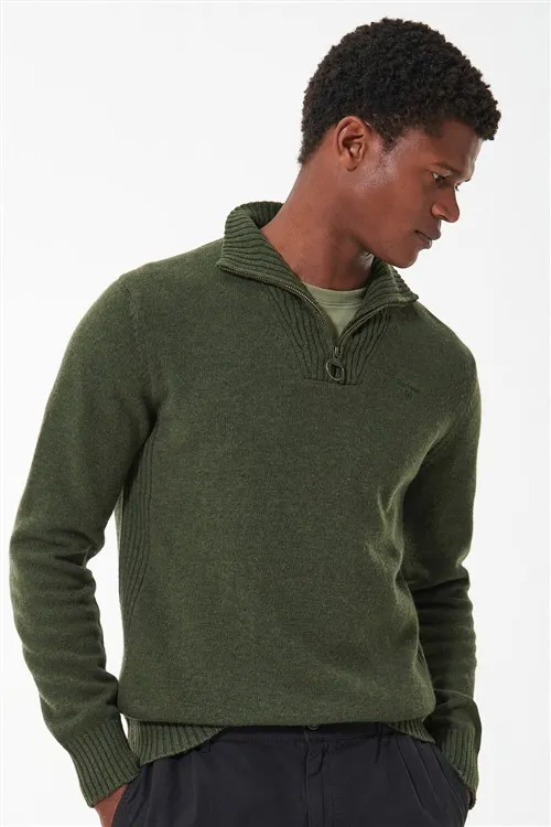 Barbour Essential half zip trui donkergroen gemêleerd