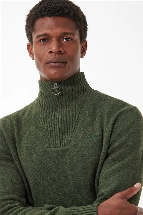 Barbour Essential half zip trui donkergroen gemêleerd