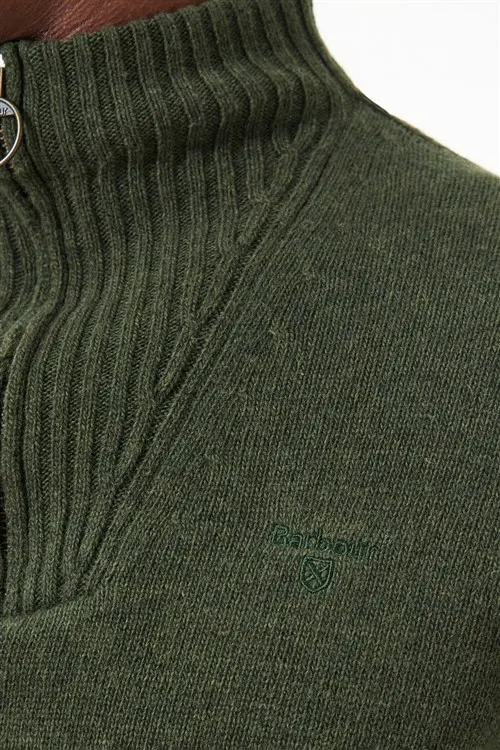 Barbour Essential half zip trui donkergroen gemêleerd