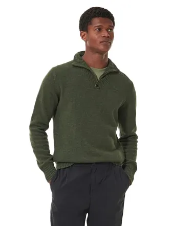 Barbour Essential half zip trui donkergroen gemêleerd