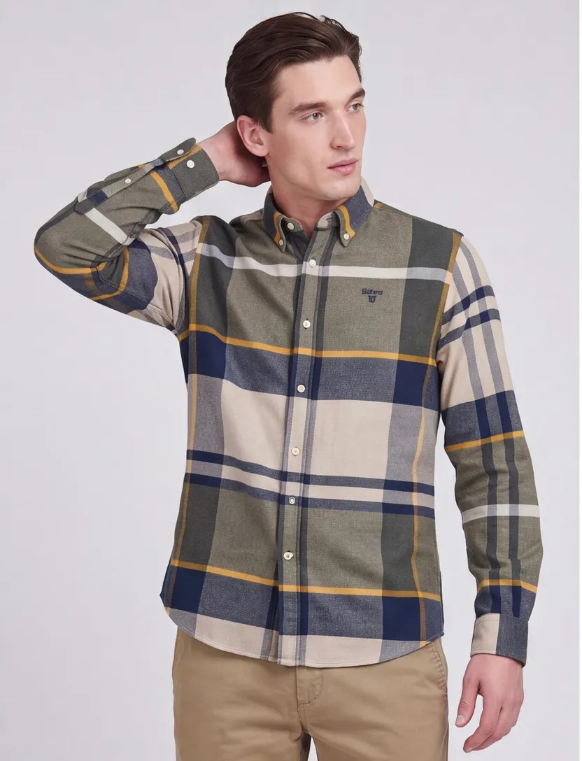 Barbour Tailored Fit overhemd groen geruit beige blauw