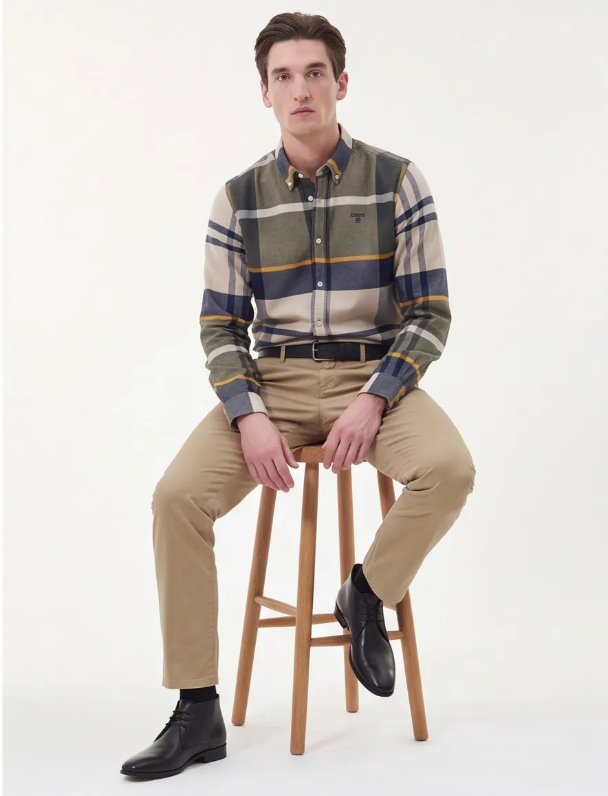 Overhemd Barbour Tailored Fit groen geruit beige blauw