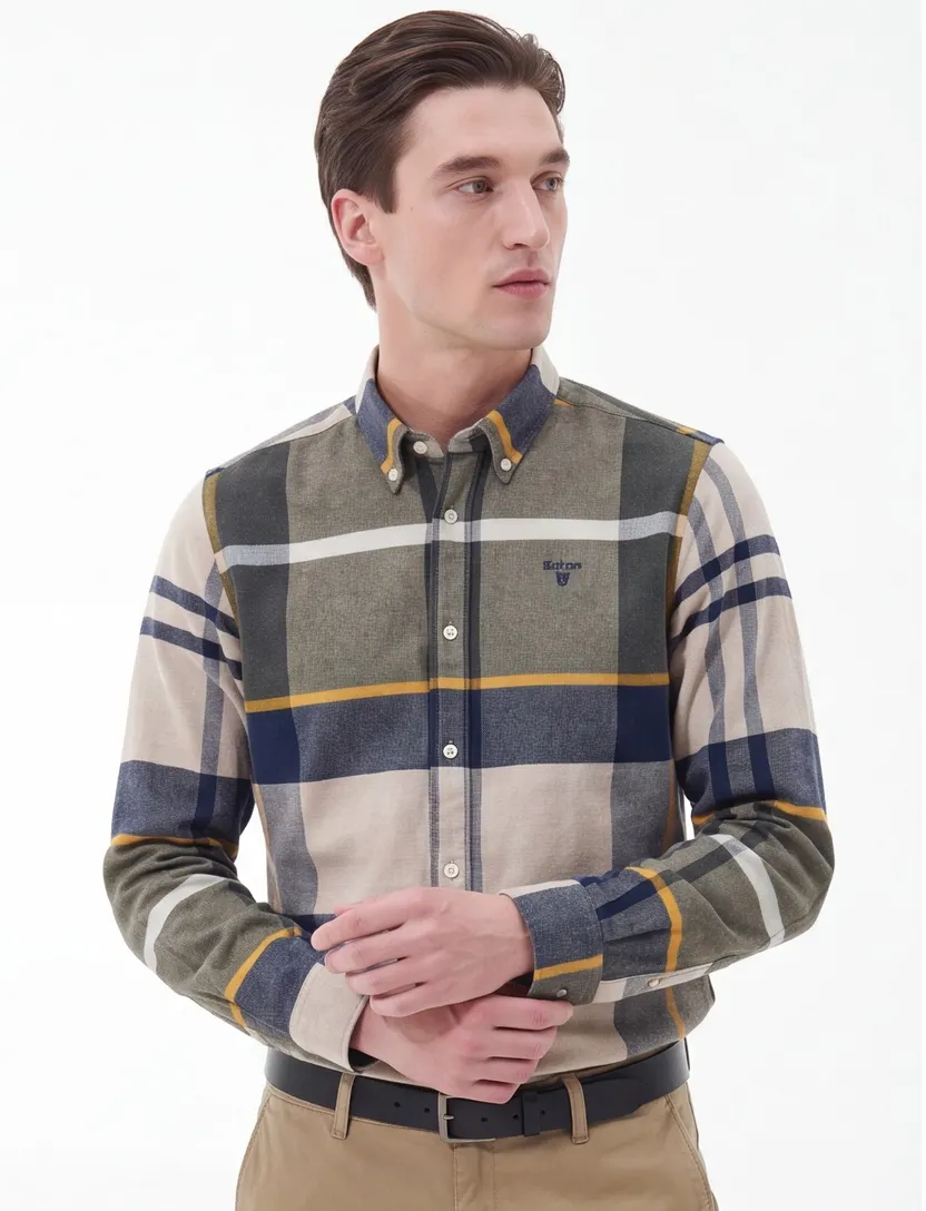 Barbour Tailored Fit overhemd groen geruit beige blauw