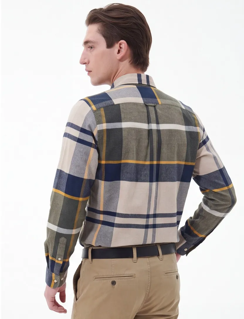 Barbour Tailored Fit overhemd groen geruit beige blauw