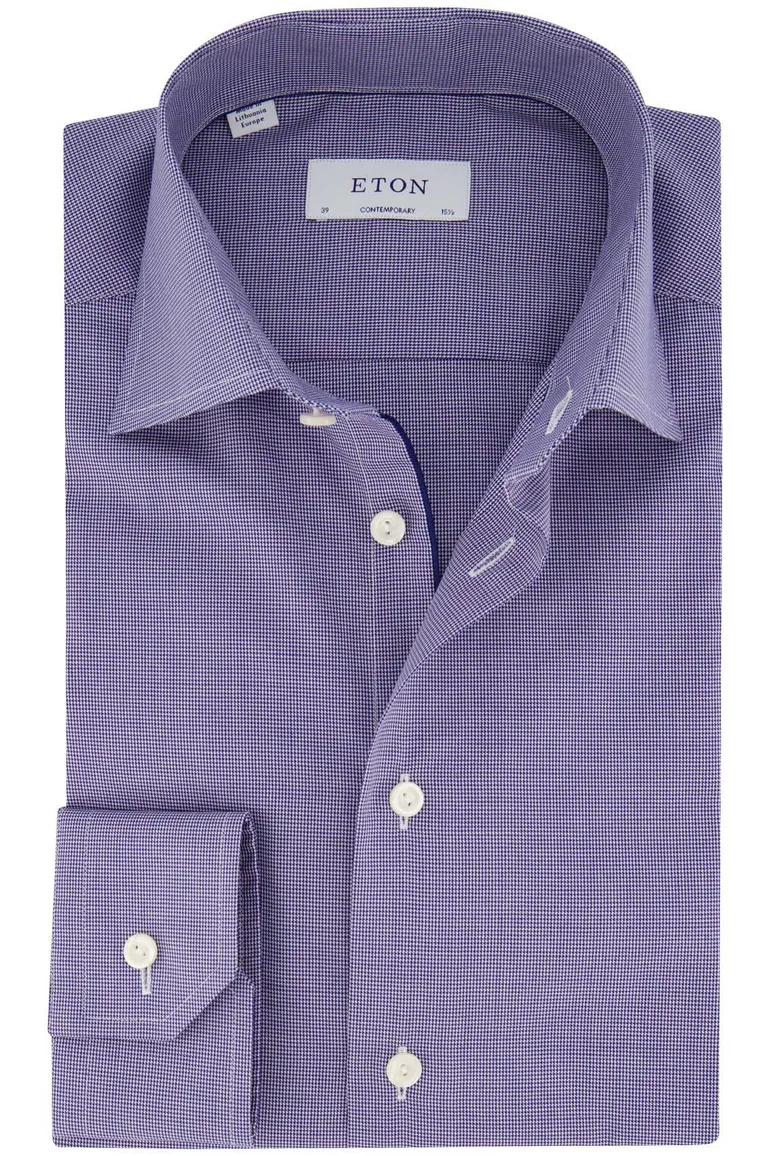 Eton overhemd blauw geprint katoen