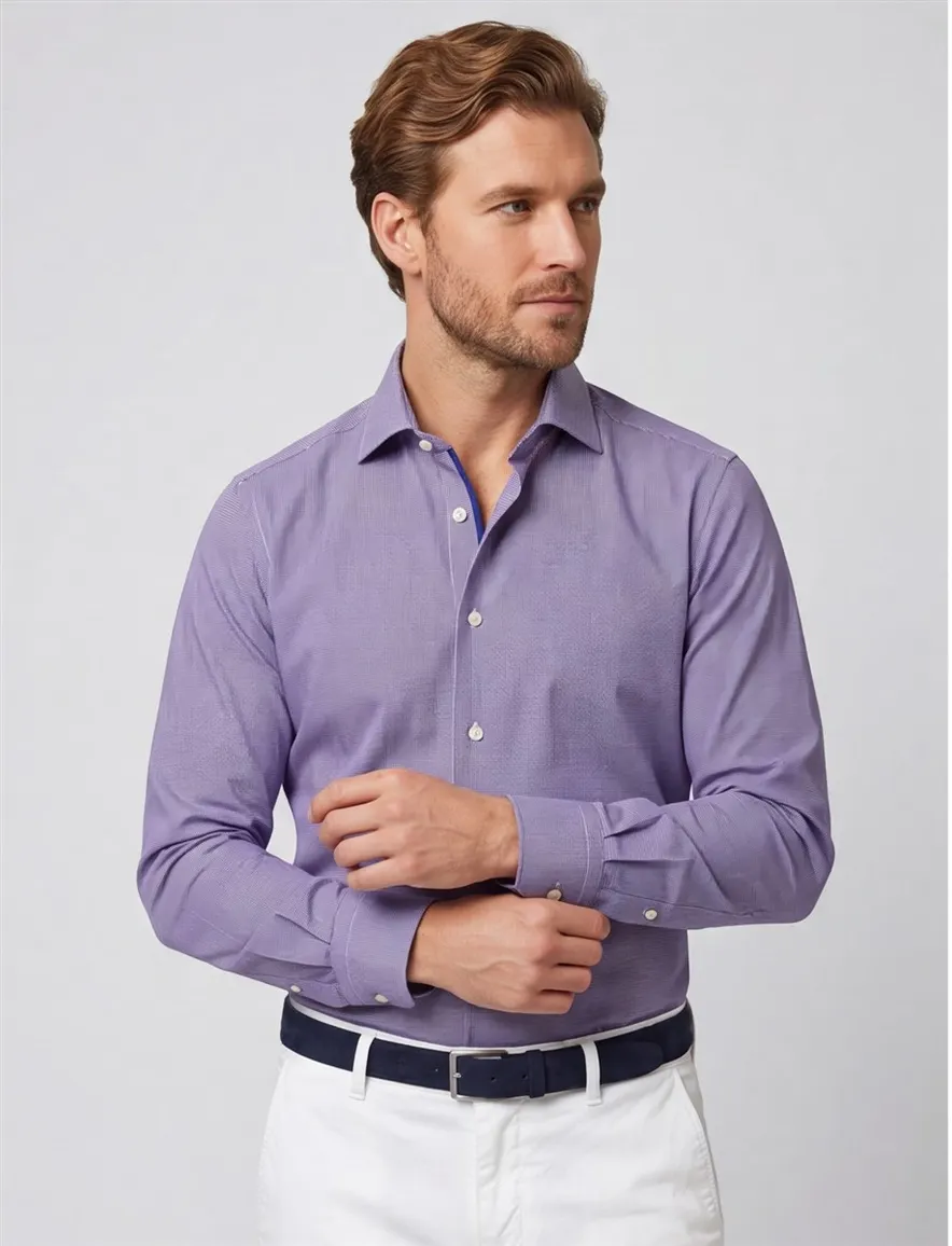 Eton overhemd blauw geprint katoen