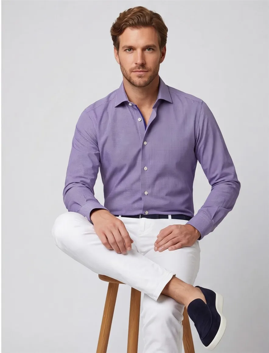 Eton overhemd blauw geprint katoen