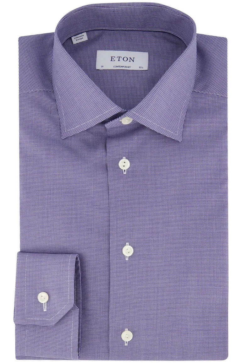 Eton overhemd blauw geruit katoen
