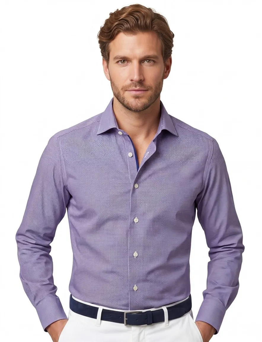 Eton overhemd blauw geprint katoen