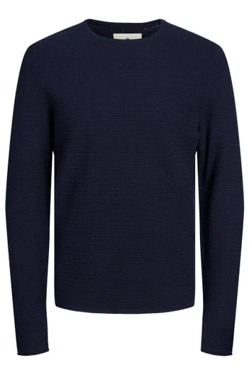 Jack & Jones Jack & Jones trui ronde hals donkerblauw effen katoen
