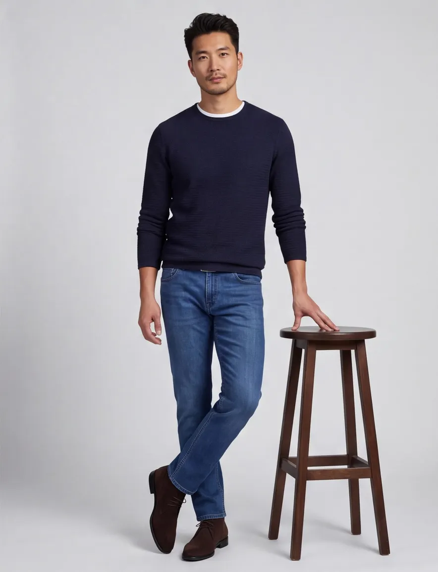 Jack & Jones trui ronde hals donkerblauw effen katoen