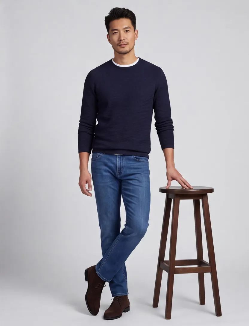 trui Jack & Jones ronde hals donkerblauw effen katoen