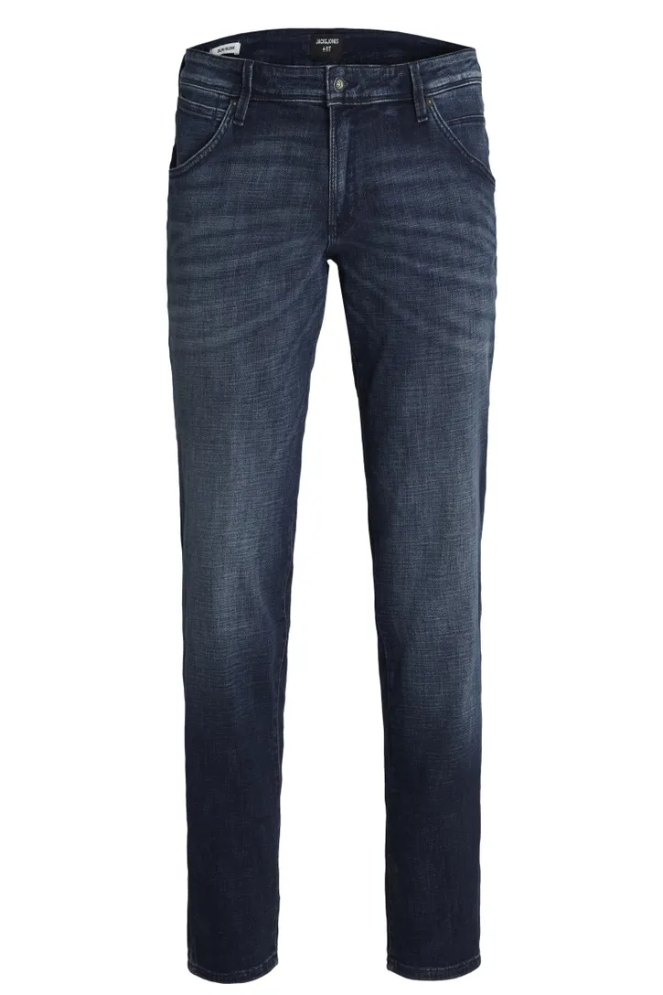 Jeans Plus Size slim fit Jack & Jones donkerblauw effen katoen