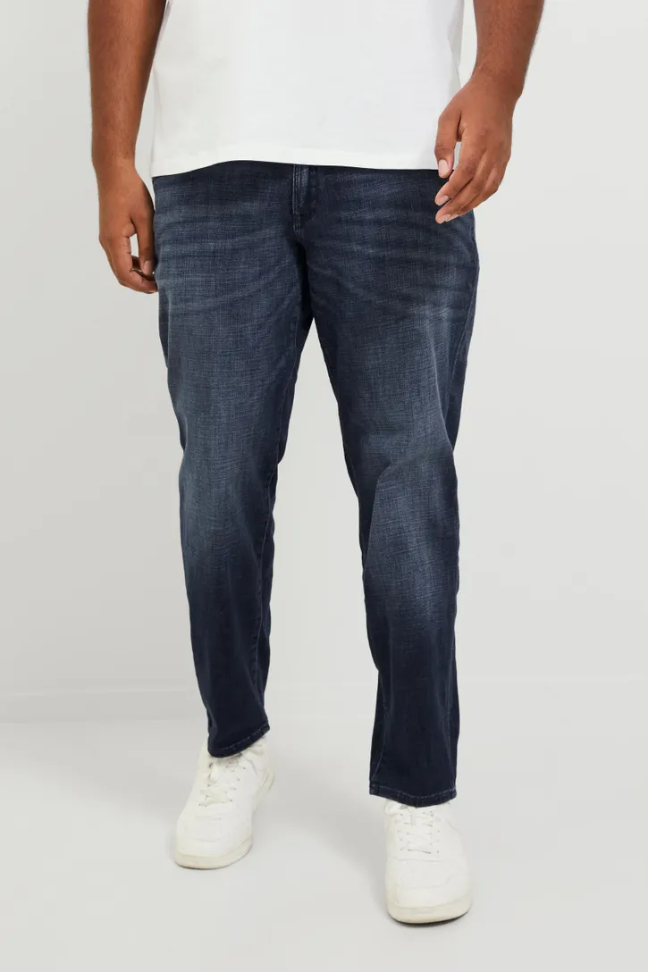 Jeans Plus Size slim fit Jack & Jones donkerblauw effen katoen
