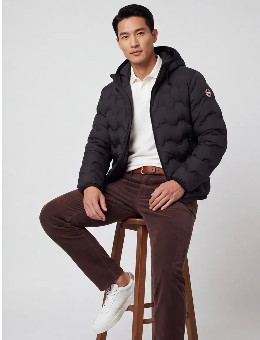 Colmar gewatteerde tussenjas zwart effen rits slim fit