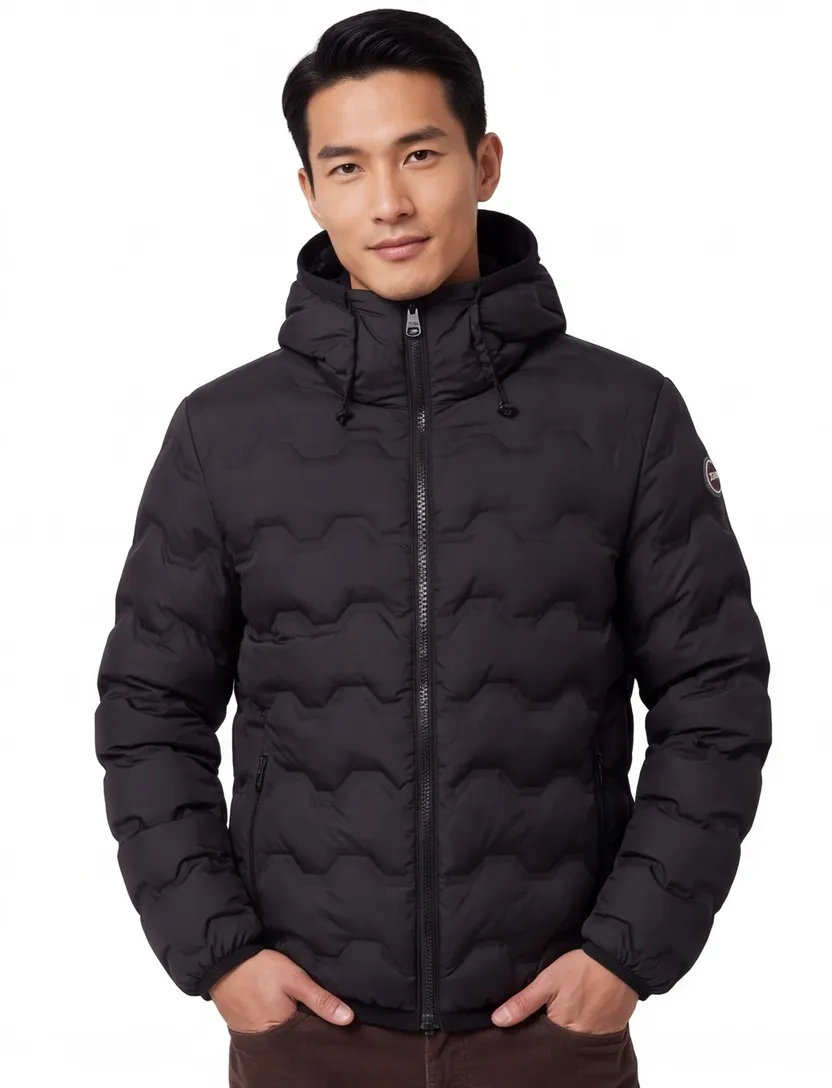 Colmar korte tussenjas zwart effen rits slim fit met capuchon