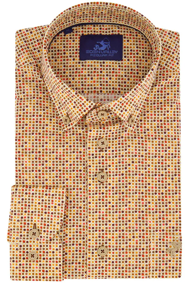 Eden Valley overhemd casual wijde fit oranje geprint katoen