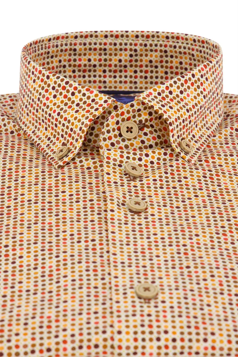 Eden Valley overhemd casual wijde fit oranje geprint katoen