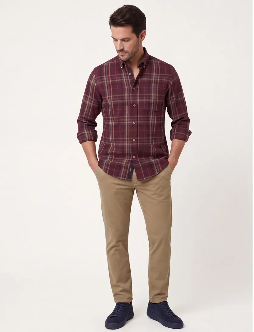 Eden Valley overhemd katoen regular fit bordeaux geruit