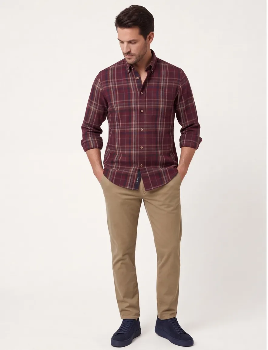 Eden Valley overhemd regular fit katoen bordeaux geruit