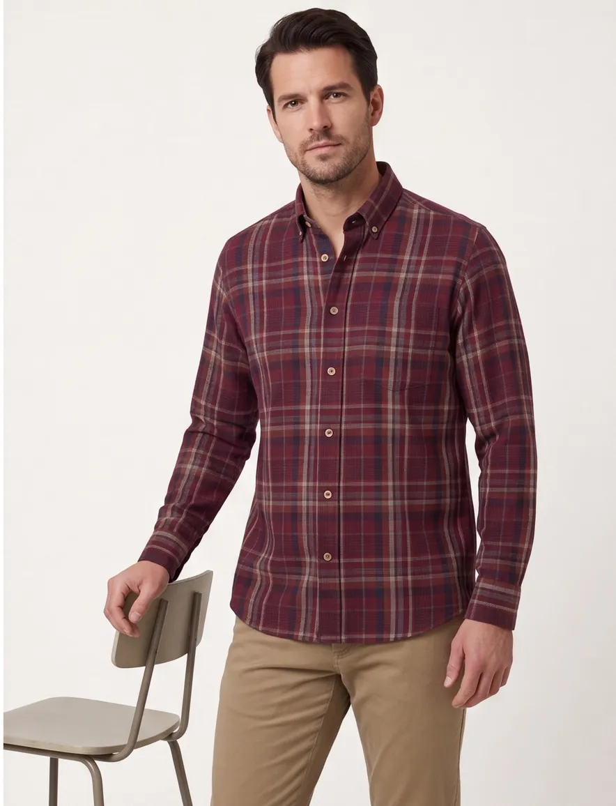 Eden Valley overhemd regular fit katoen bordeaux geruit