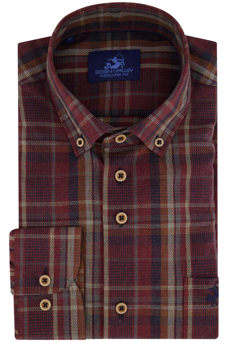 Eden Valley overhemd regular fit katoen bordeaux geruit