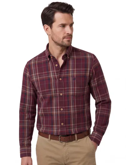 Eden Valley Eden Valley overhemd regular fit katoen bordeaux geruit