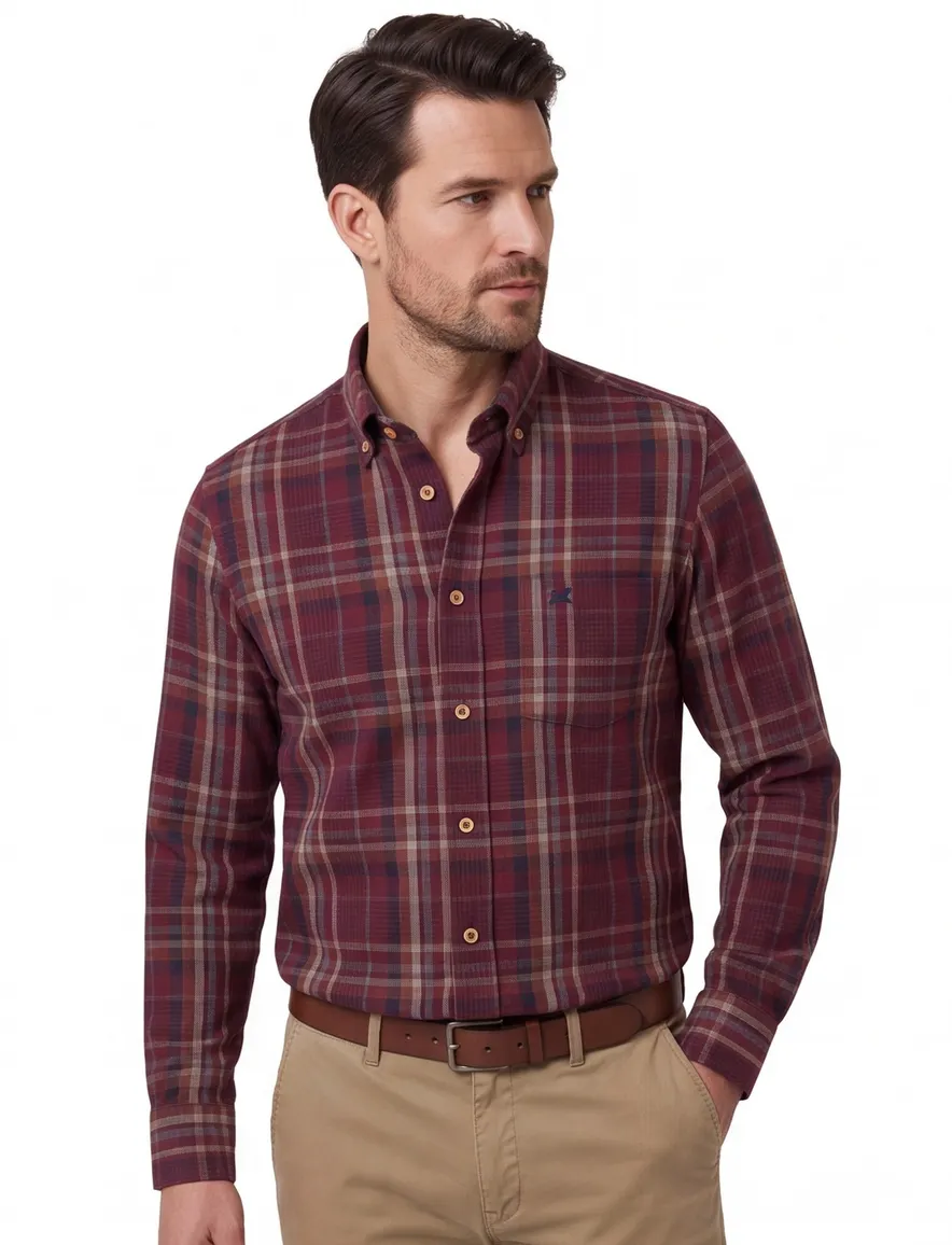 Eden Valley overhemd regular fit katoen bordeaux geruit