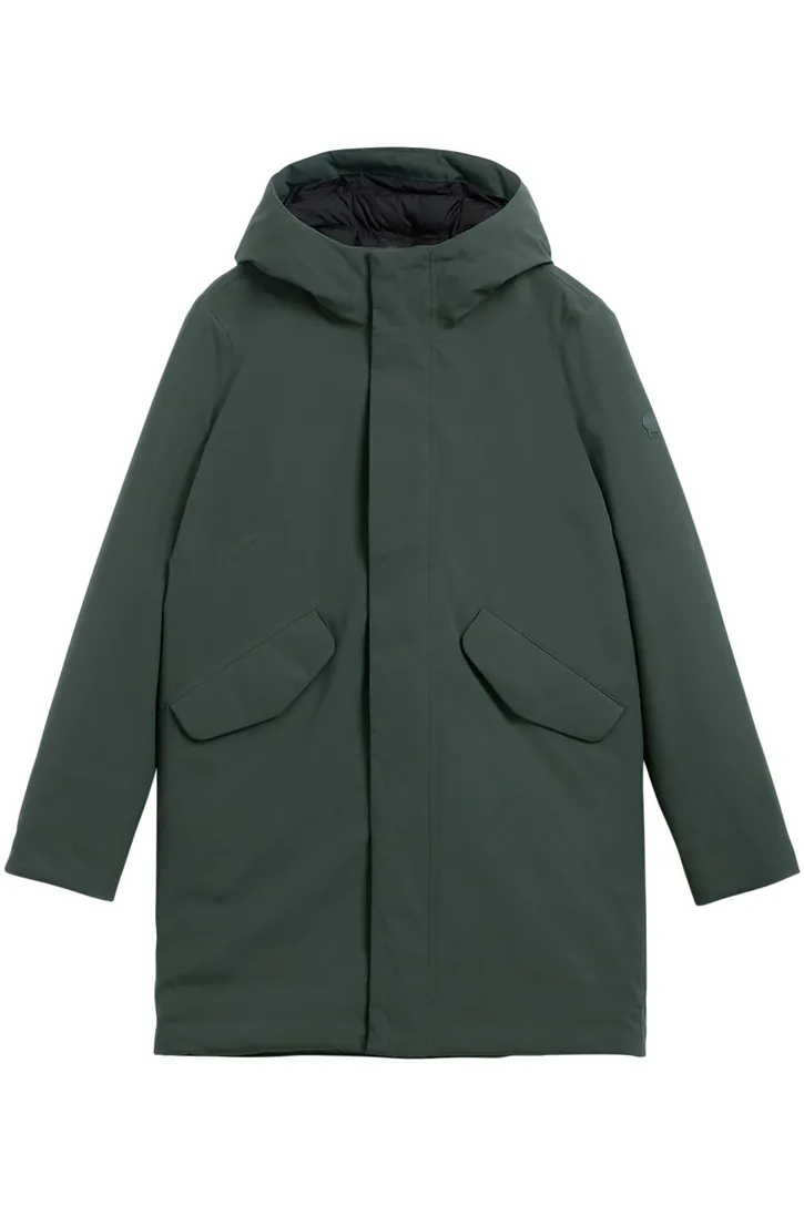 Groene winterjas Elvine Hjalmar effen rits + knoop normale fit