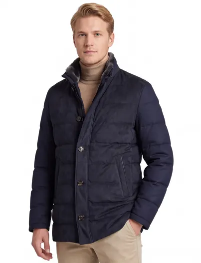 Gimos Gimos leren winterjas donkerblauw effen rits + knoop