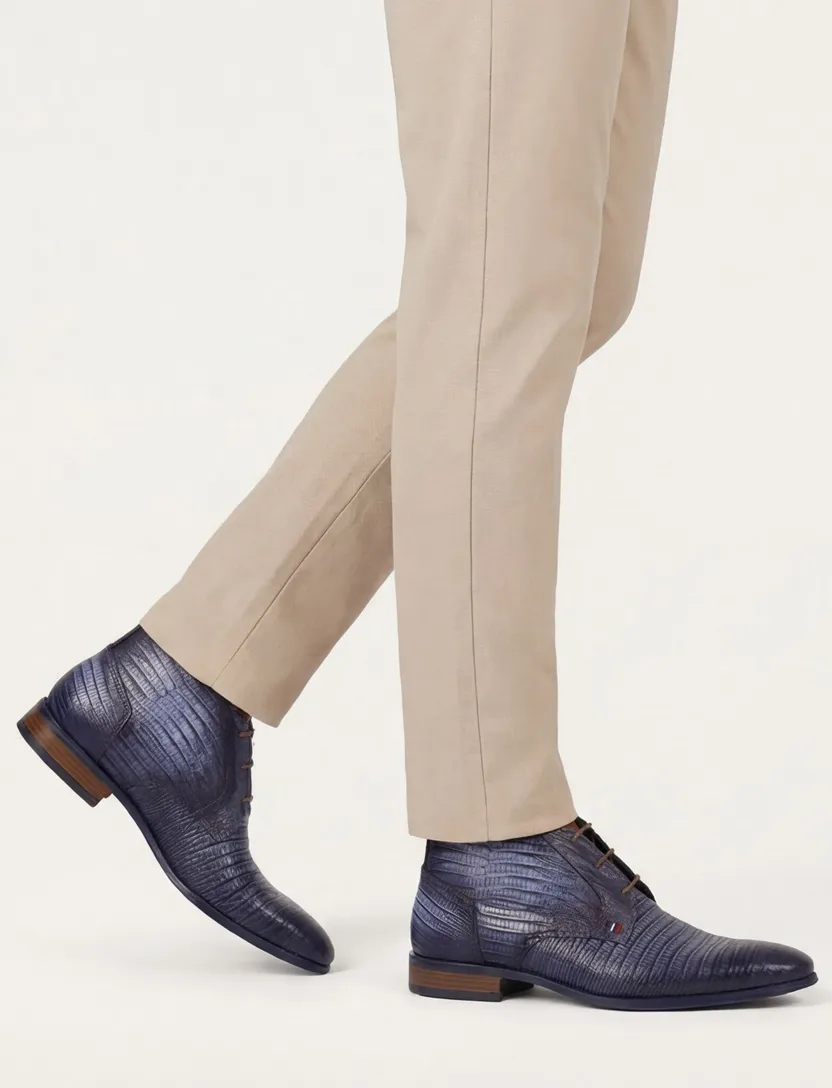 Giorgio nette veterschoenen blauw met print leer