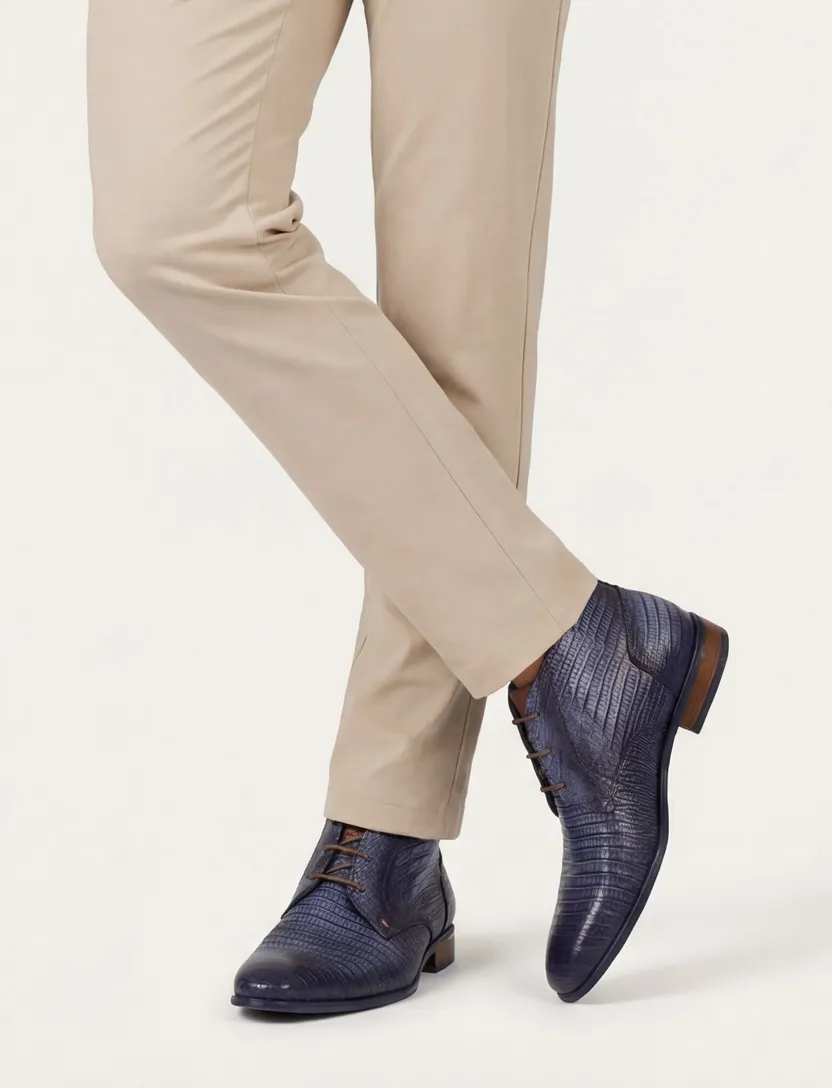Giorgio nette veterschoenen blauw met print leer