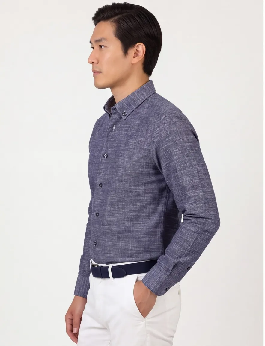 Ledub overhemd modern fit blauw geprint button down