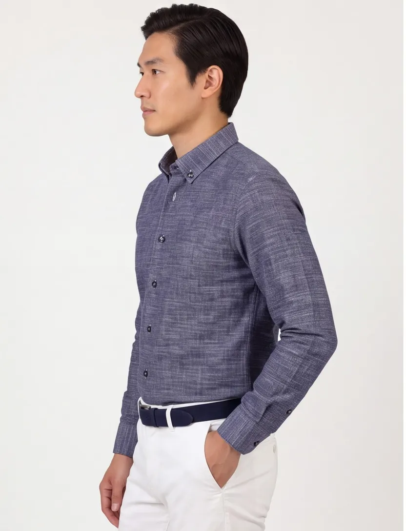 Ledub overhemd modern fit katoen blauw geprint