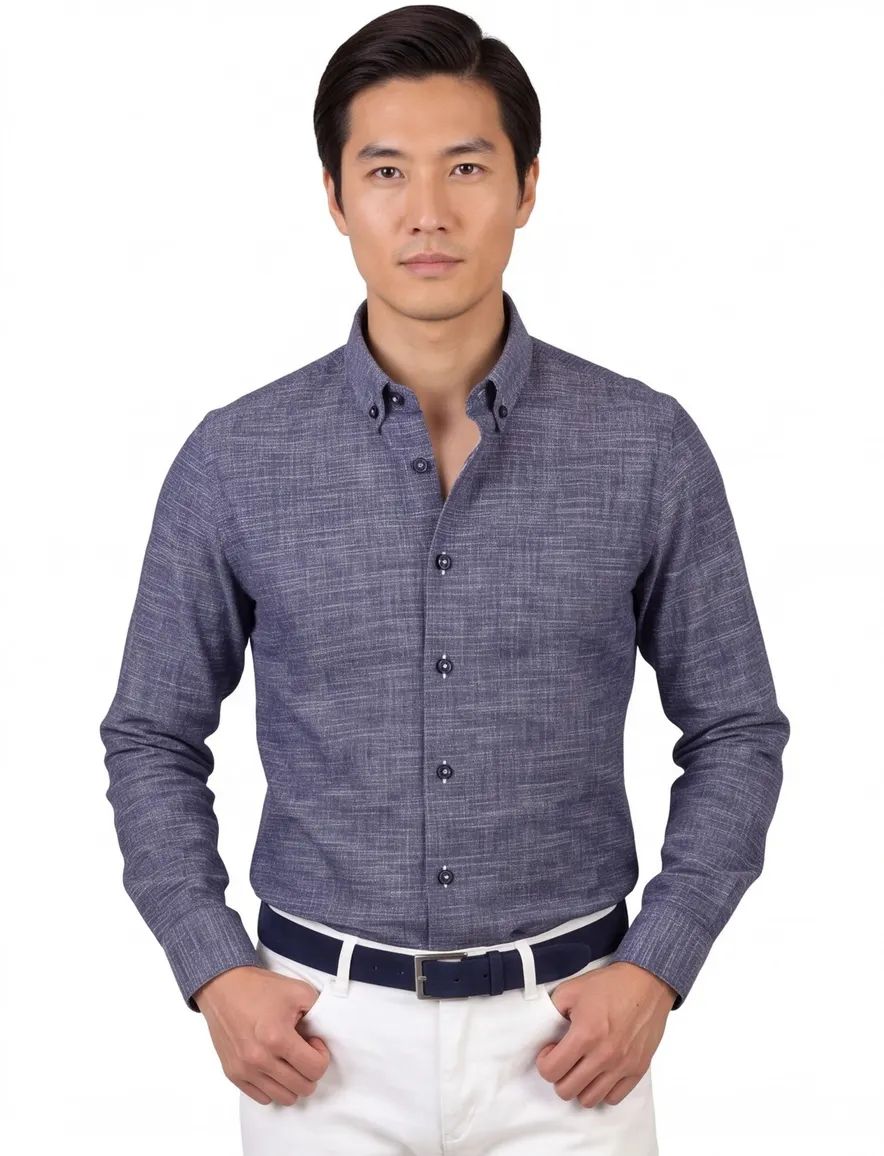 Ledub overhemd modern fit blauw geprint button down