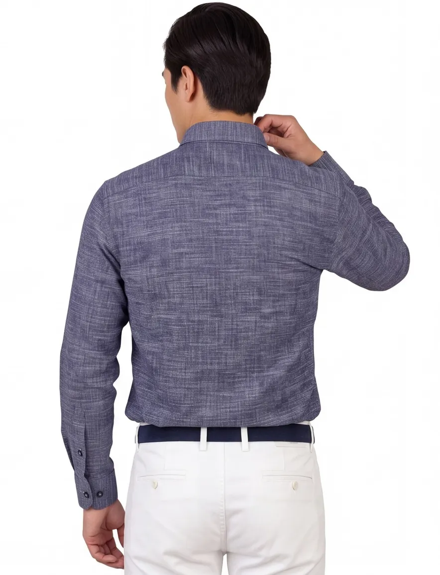 Ledub overhemd modern fit blauw geprint button down