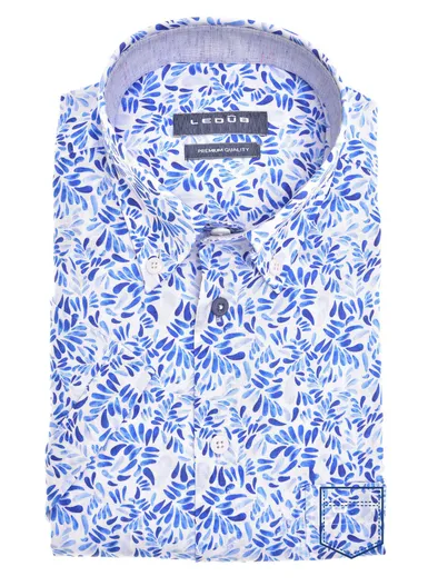Ledub Ledub overhemd blauw geprint Modern Fit