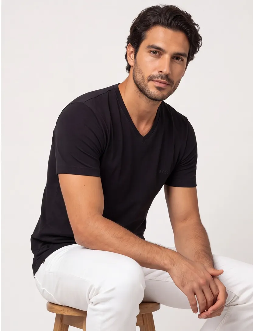 Hugo Boss t-shirt zwart effen 3 pack katoen