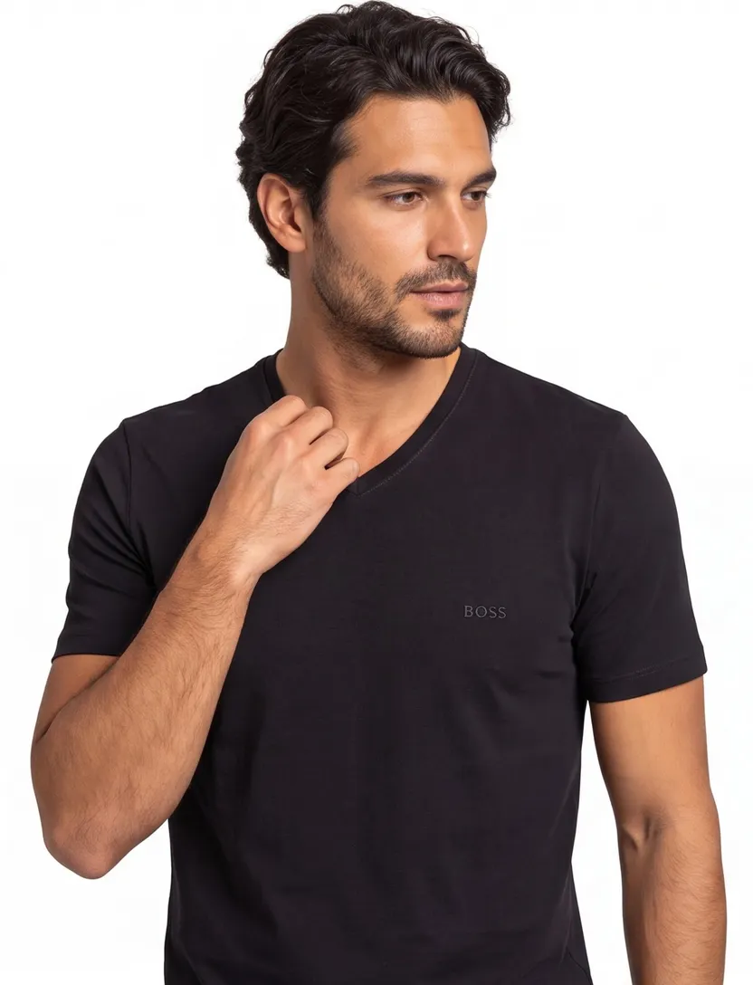 Hugo Boss t-shirt zwart effen 3 pack katoen