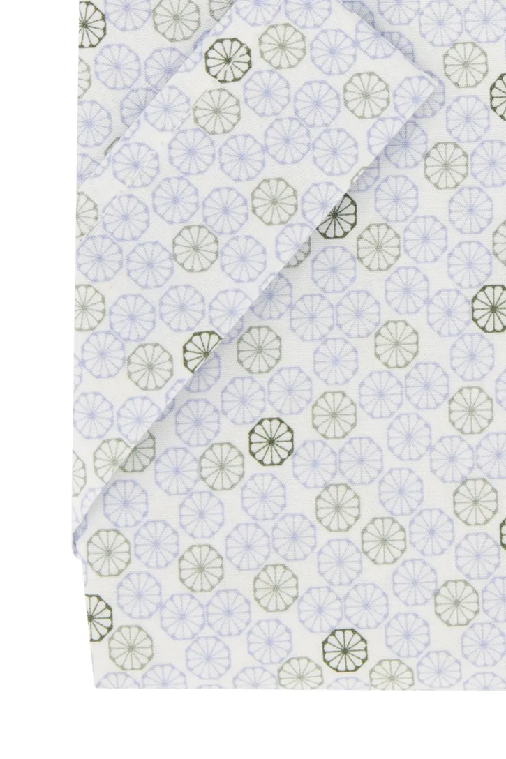 Ledub katoenen overhemd modern fit korte mouw lichtblauw geprint