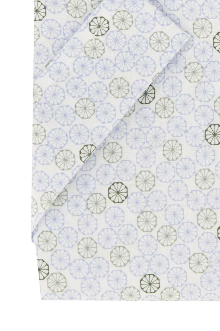 Ledub korte mouw overhemd lichtblauw geprint modern fit katoen