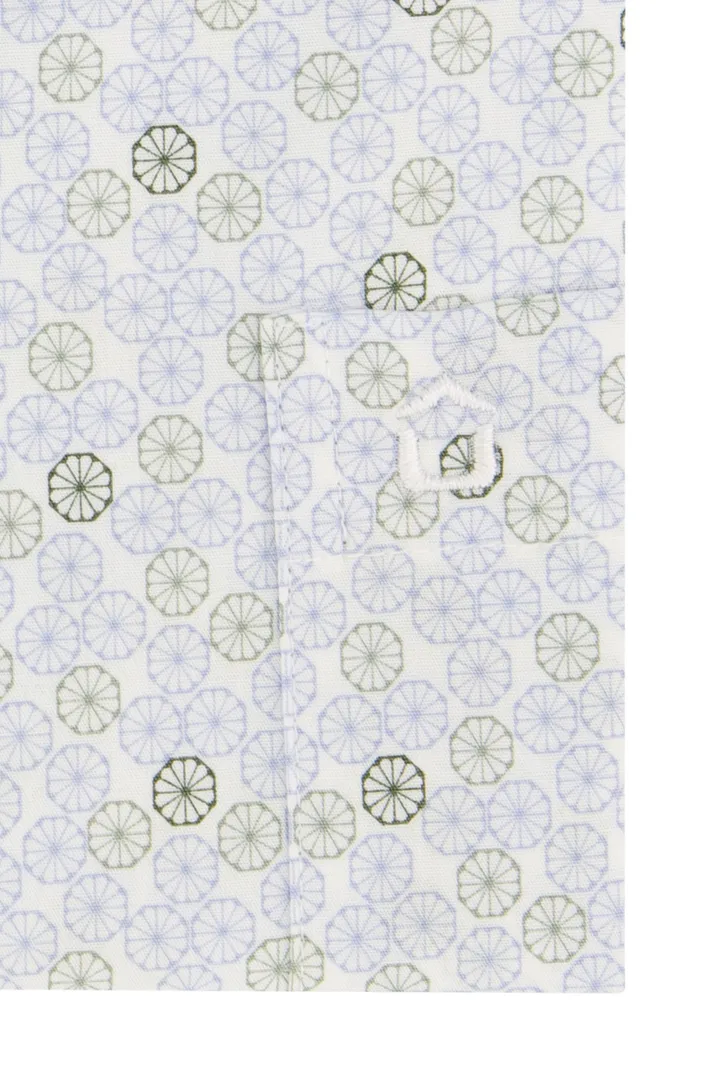 Ledub katoenen overhemd modern fit korte mouw lichtblauw geprint