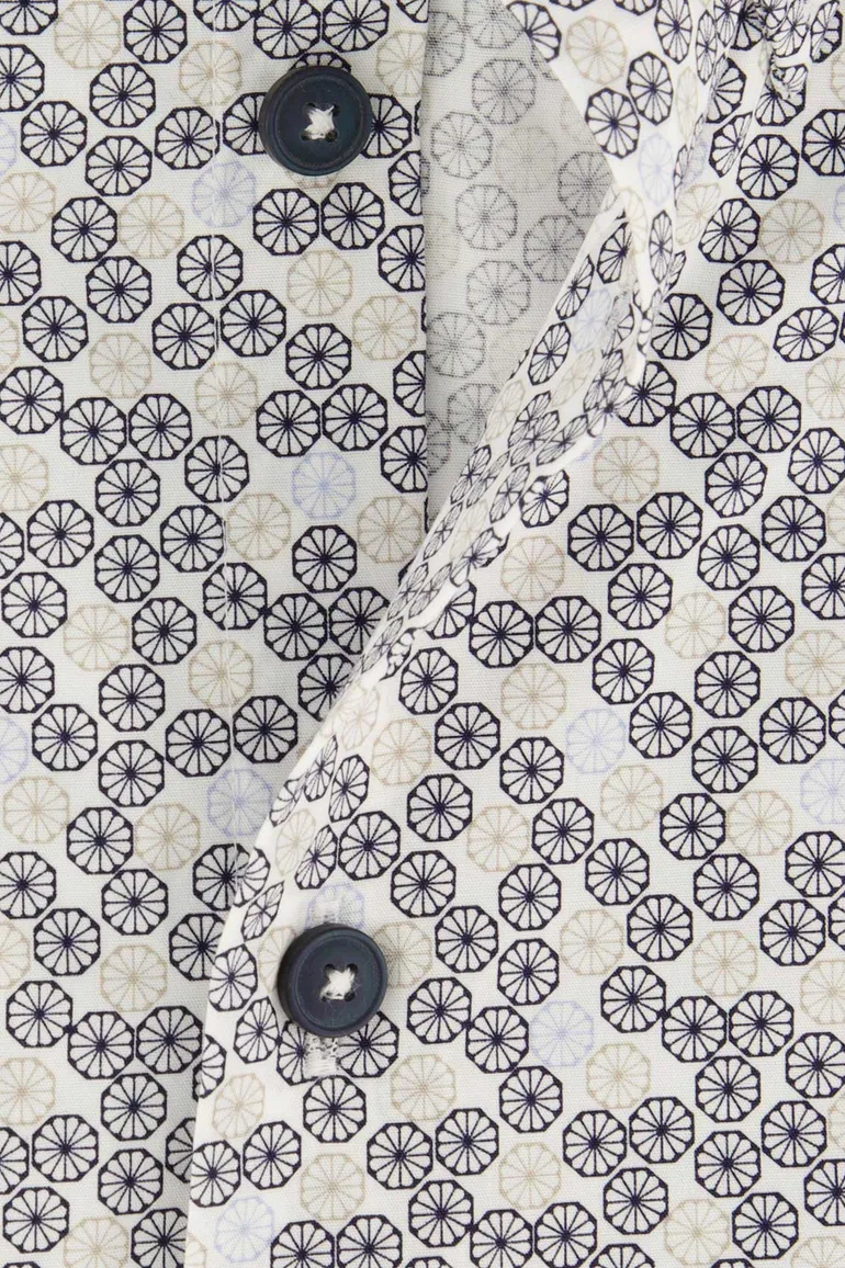 Ledub overhemd katoen korte mouw wit geprint modern fit