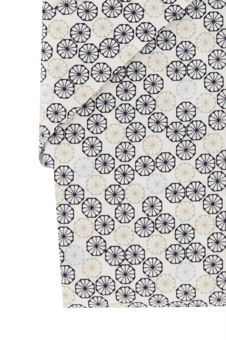 Ledub overhemd katoen korte mouw wit geprint modern fit