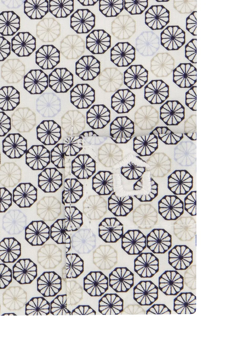 Ledub overhemd katoen korte mouw wit geprint modern fit