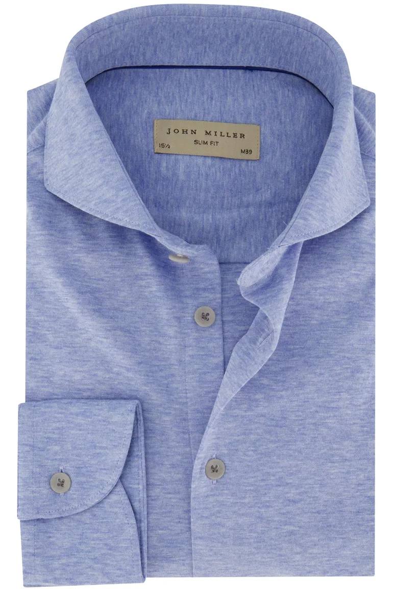 John Miller katoenen overhemd gemêleerd slim fit lichtblauw